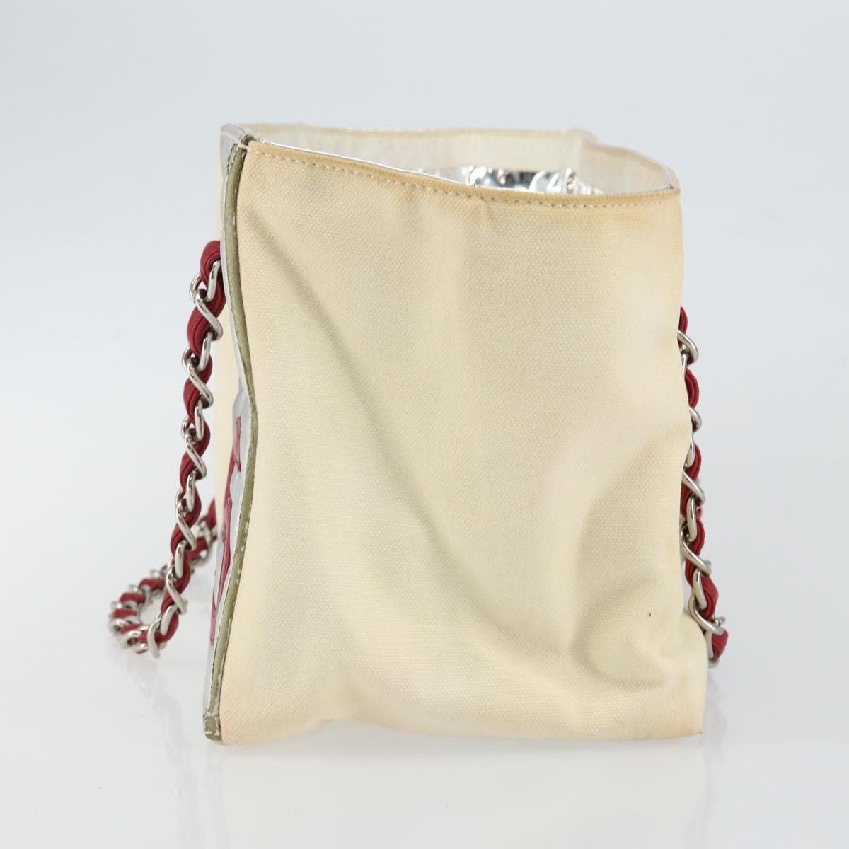 CHANEL Chain Tote Bag No5 Canvas Beige Silver CC Auth 144809