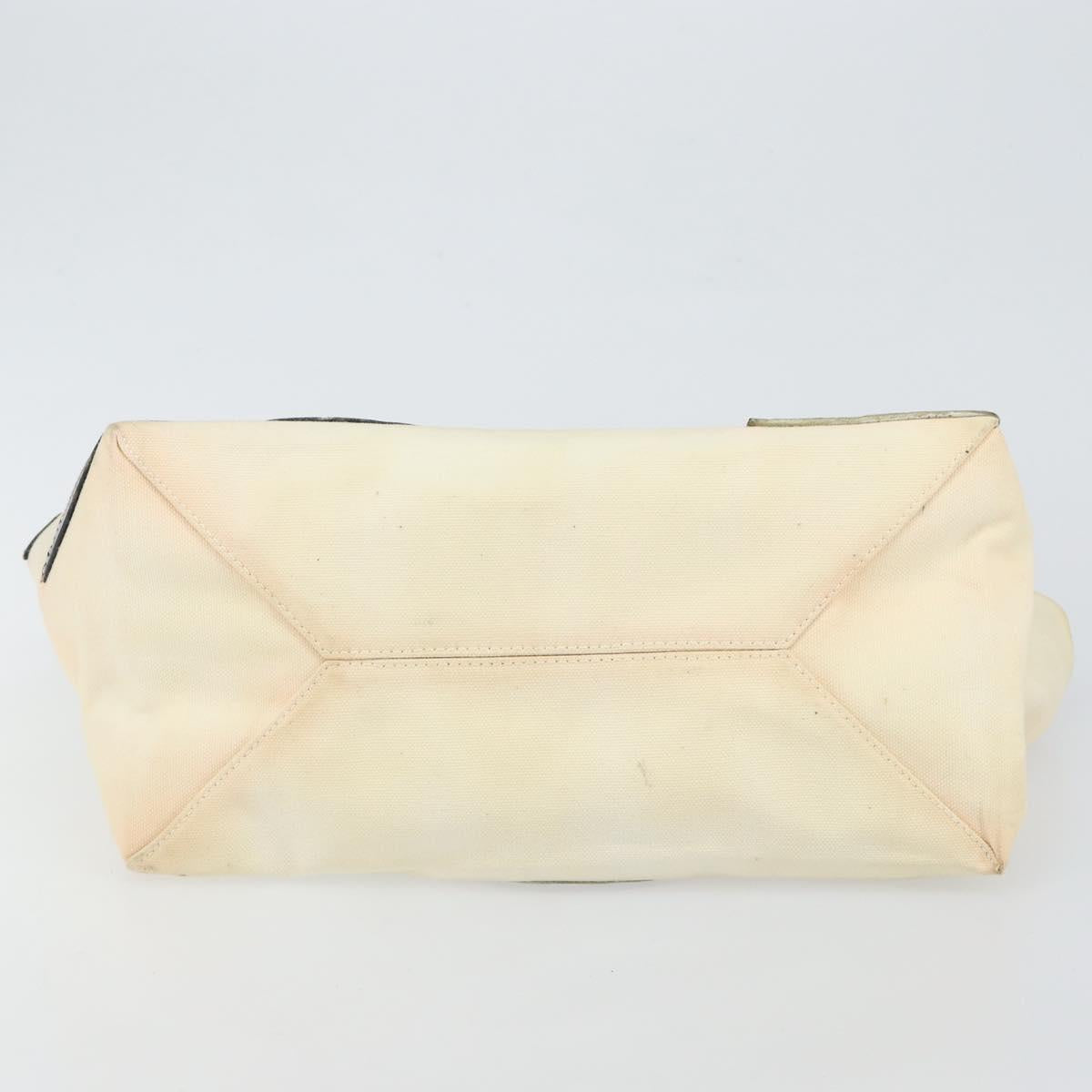 CHANEL Chain Tote Bag No5 Canvas Beige Silver CC Auth 144809