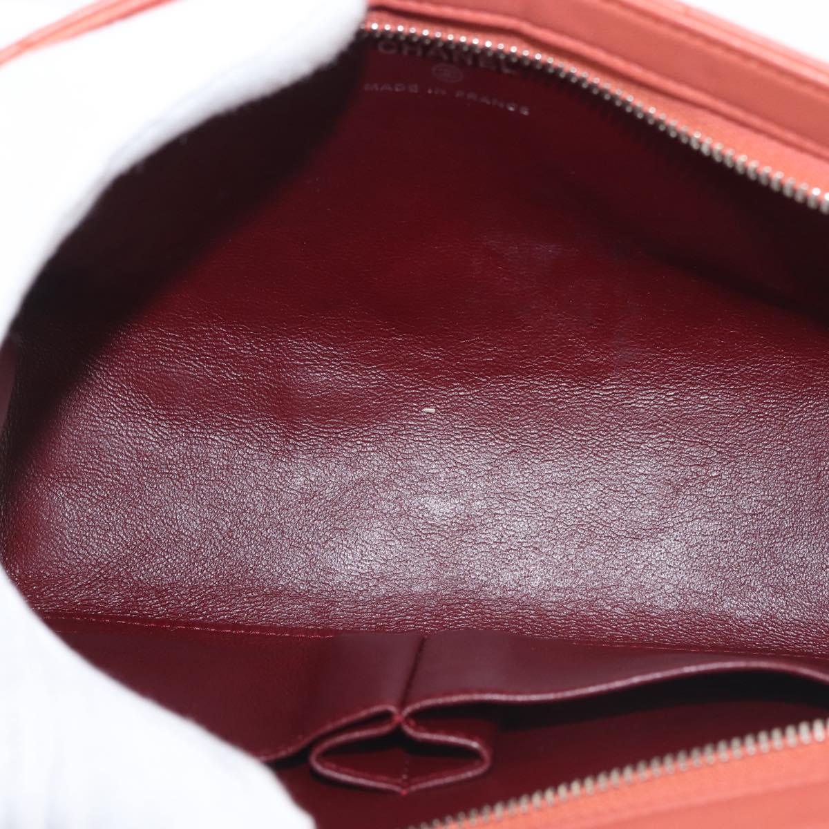 CHANEL Matelasse Pouch Lamb Skin Orange Silver CC Auth 144810