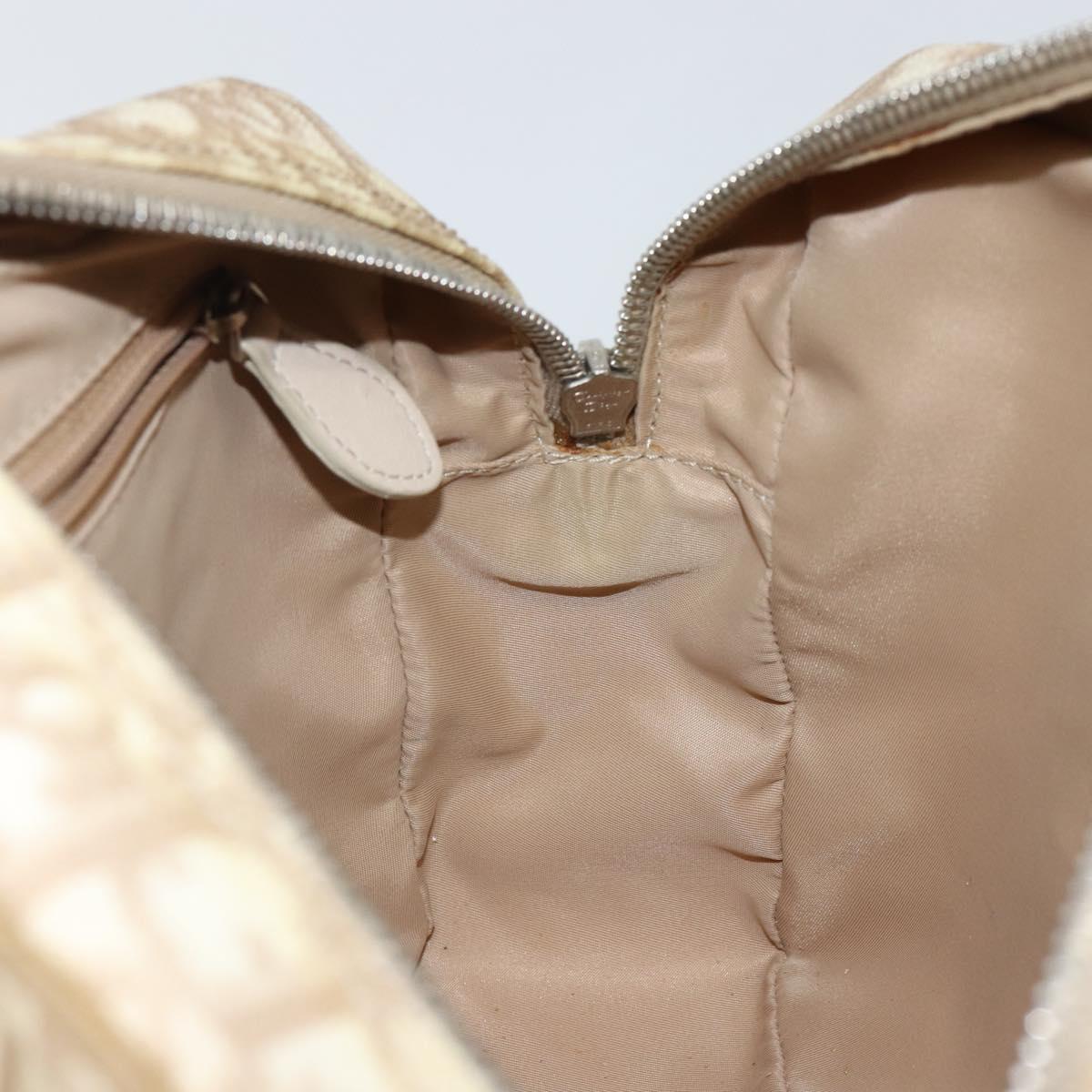 Christian Dior Trotter Canvas Romantic Chain Hand Bag PVC Beige Auth 144811