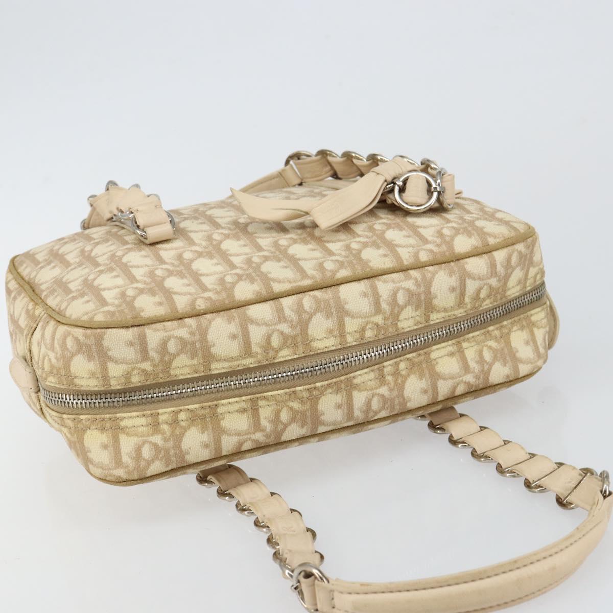 Christian Dior Trotter Canvas Romantic Chain Hand Bag PVC Beige Auth 144811