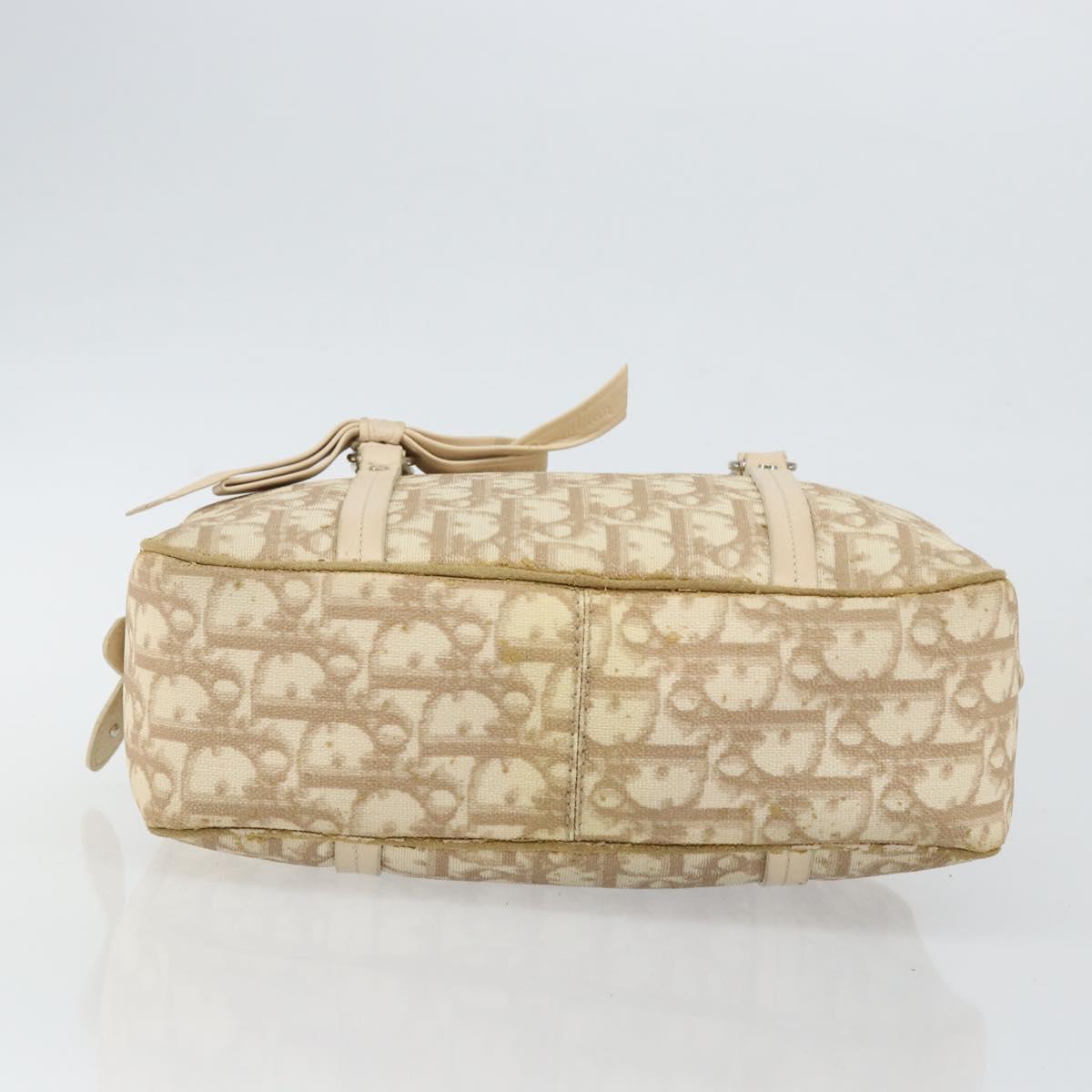 Christian Dior Trotter Canvas Romantic Chain Hand Bag PVC Beige Auth 144811
