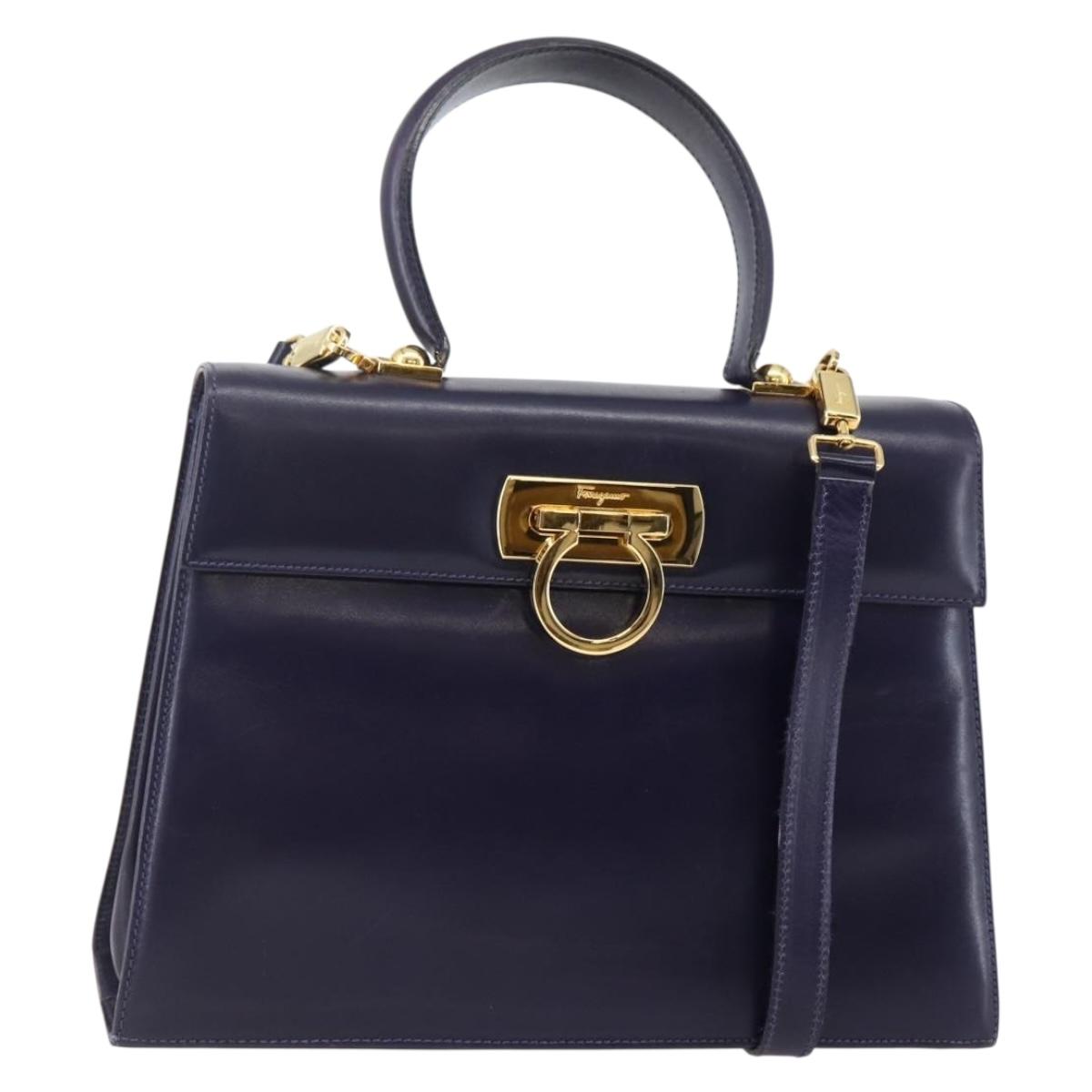 Salvatore Ferragamo Gancini Hand Bag Leather 2way Purple Gold Auth 144813