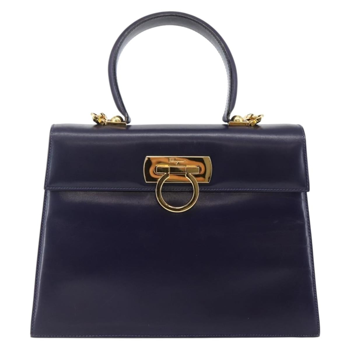 Salvatore Ferragamo Gancini Hand Bag Leather 2way Purple Gold Auth 144813