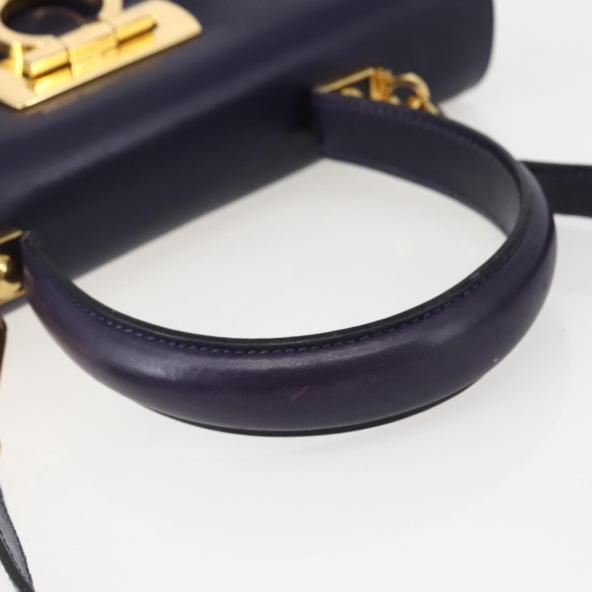 Salvatore Ferragamo Gancini Hand Bag Leather 2way Purple Gold Auth 144813