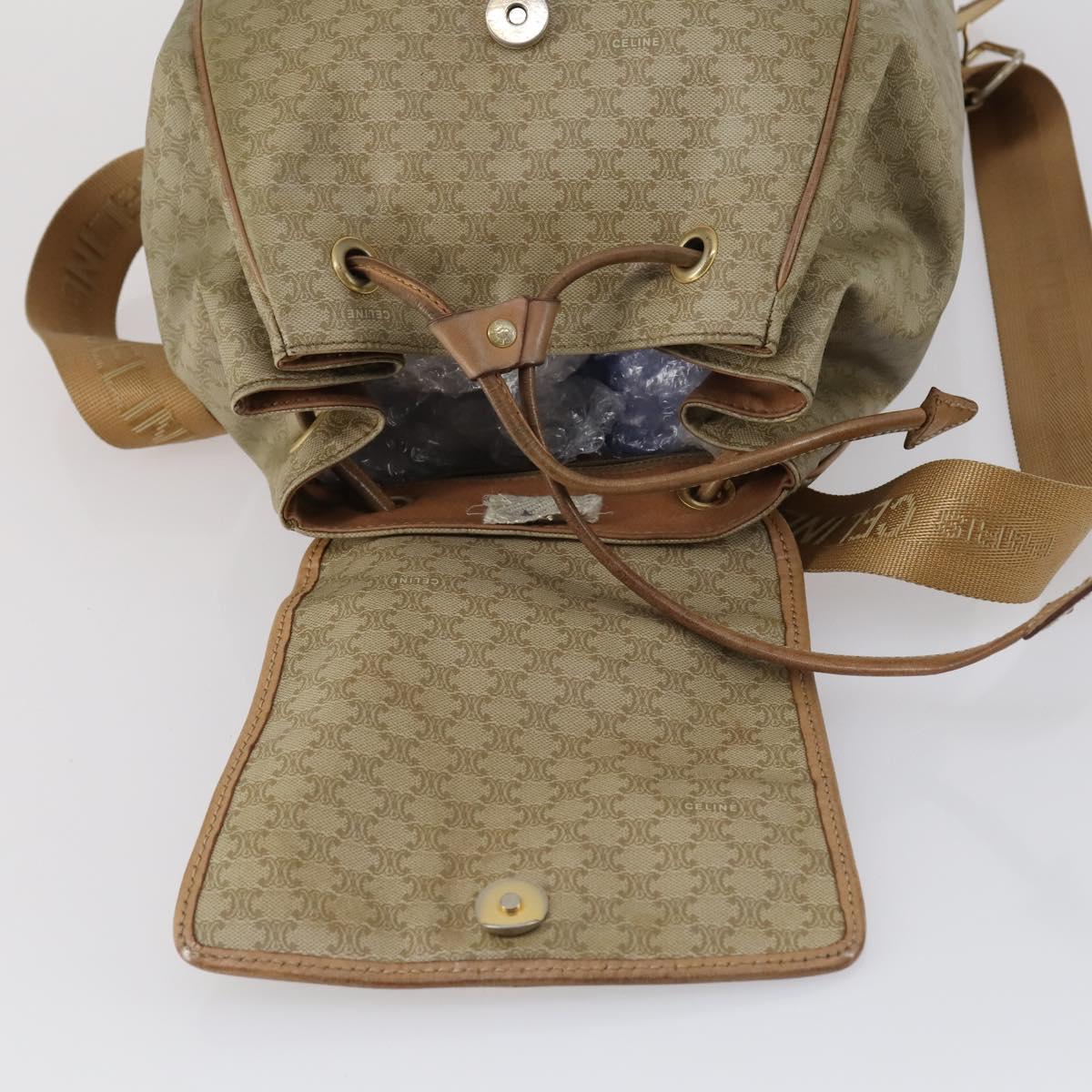 CELINE Macadam Canvas Backpack PVC Leather Beige Gold Auth 144815