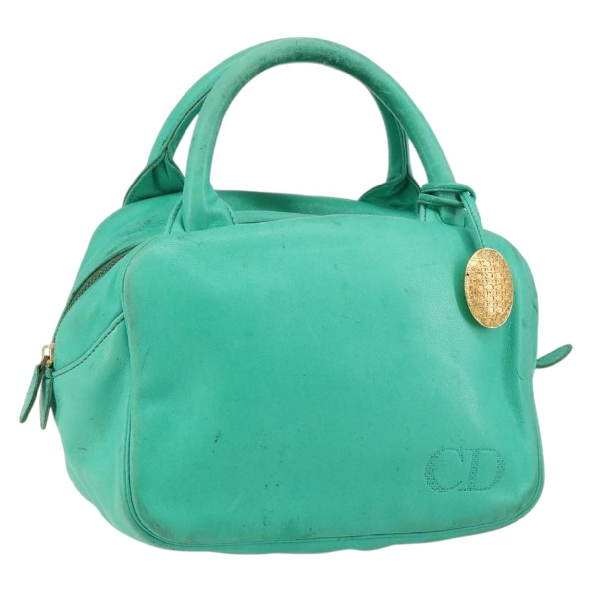 Christian Dior Hand Bag Leather Green Gold Auth 144817