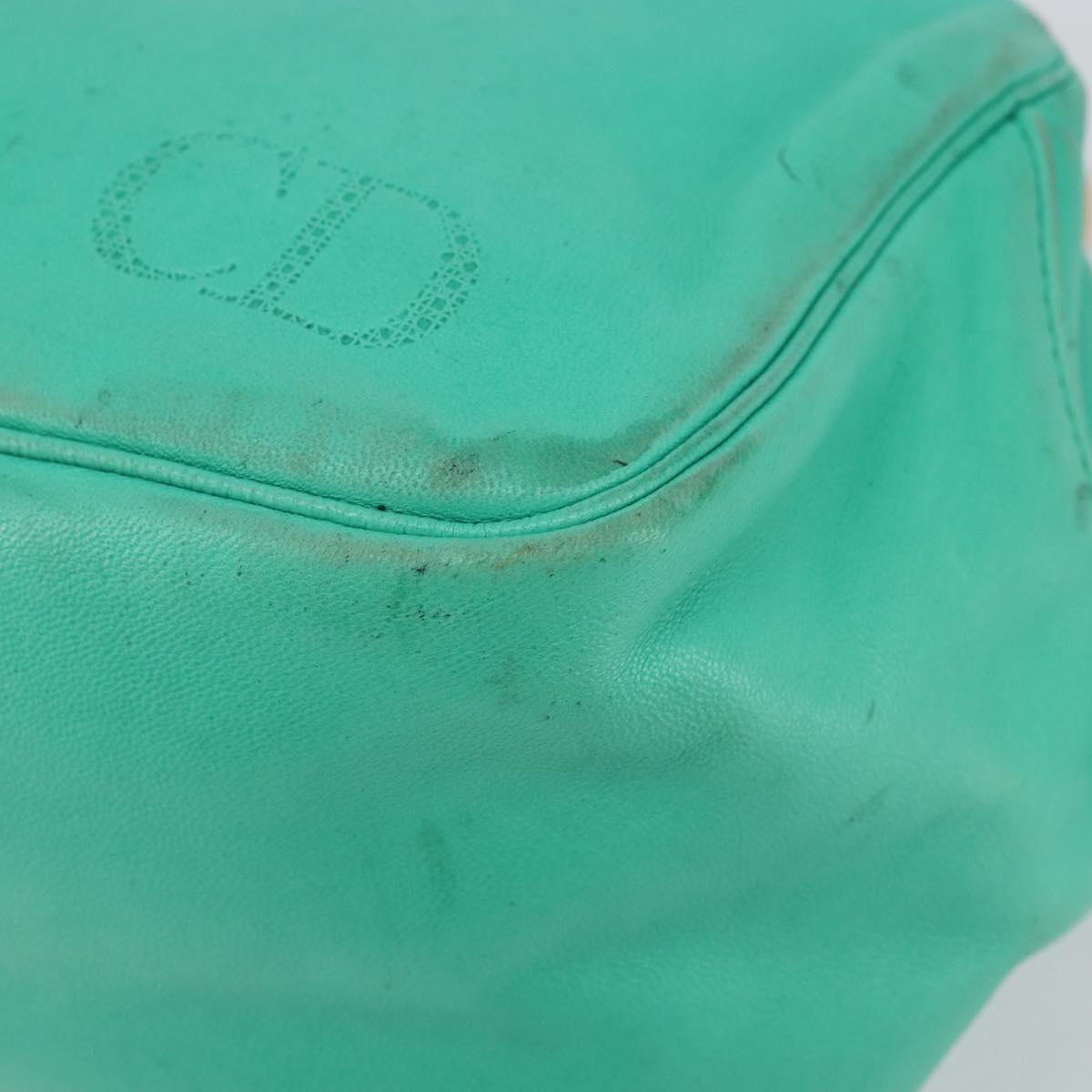 Christian Dior Hand Bag Leather Green Gold Auth 144817