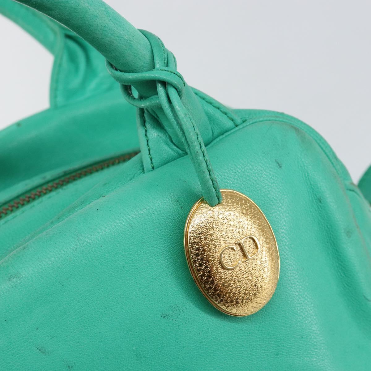 Christian Dior Hand Bag Leather Green Gold Auth 144817
