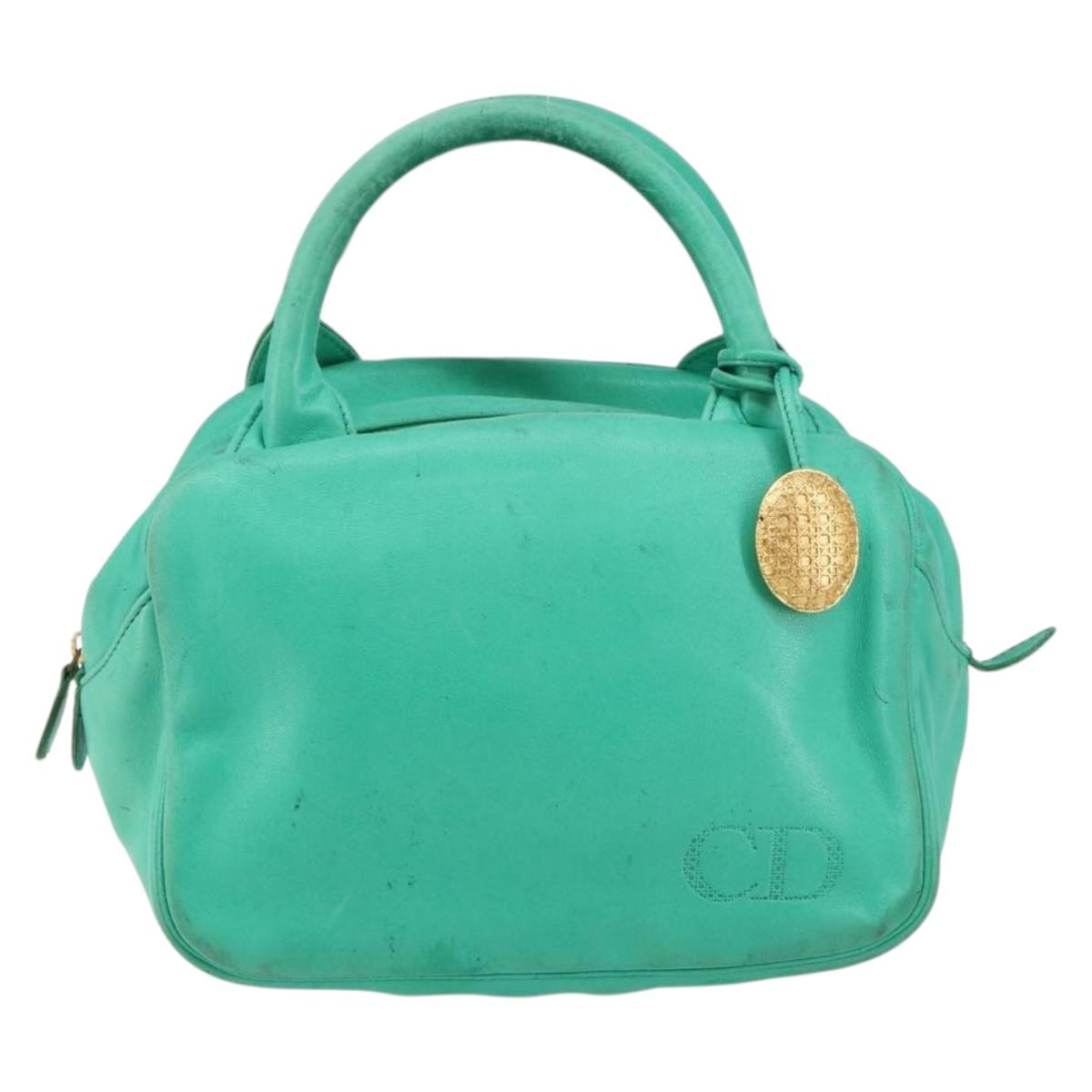 Christian Dior Hand Bag Leather Green Gold Auth 144817