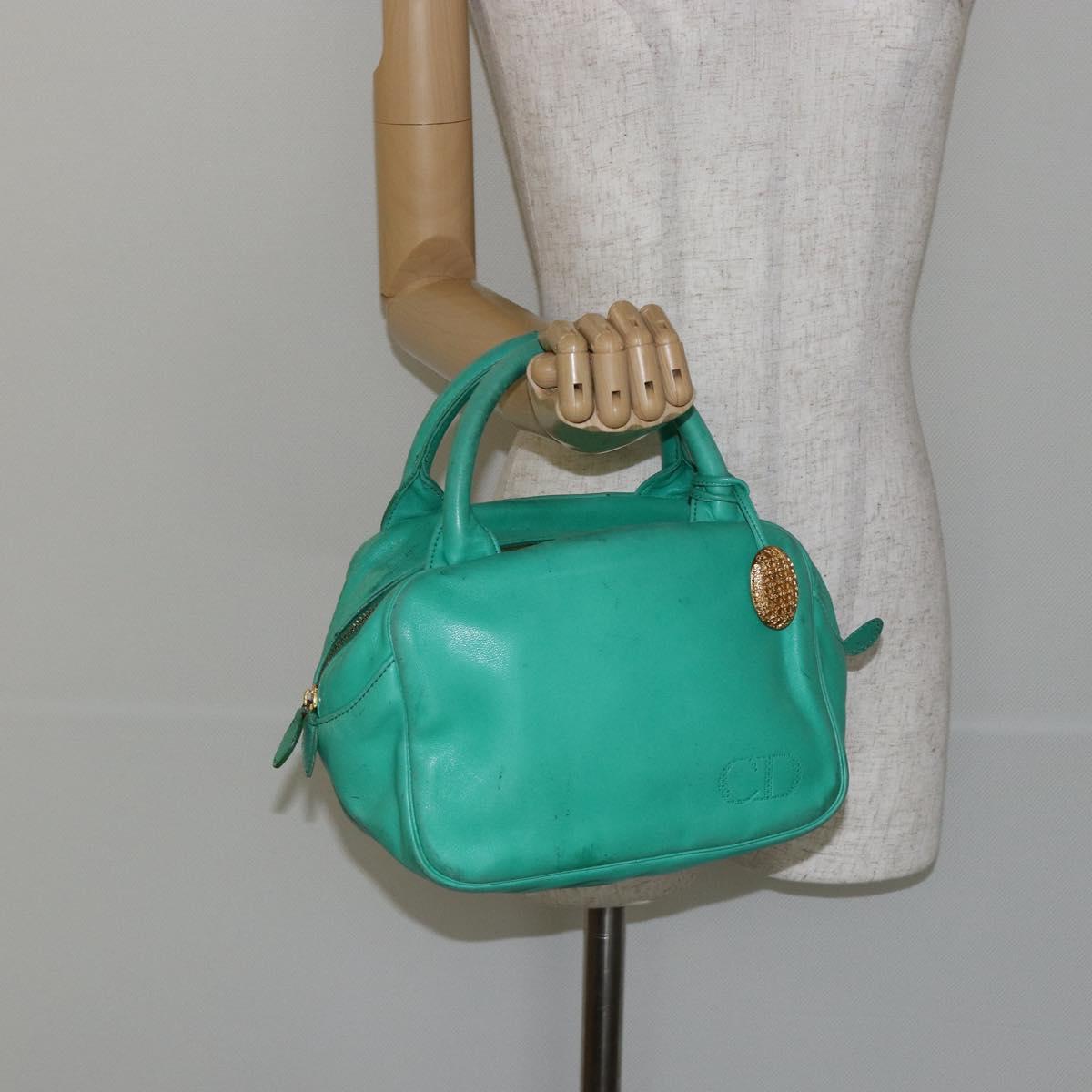 Christian Dior Hand Bag Leather Green Gold Auth 144817