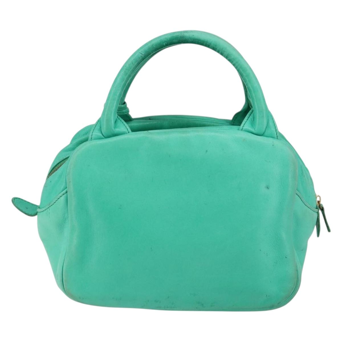 Christian Dior Hand Bag Leather Green Gold Auth 144817