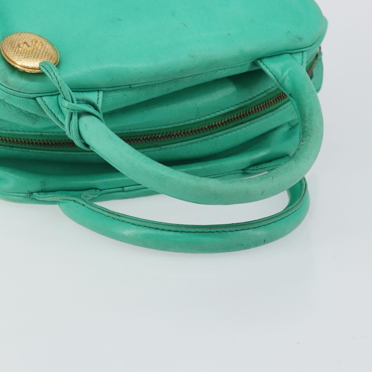 Christian Dior Hand Bag Leather Green Gold Auth 144817