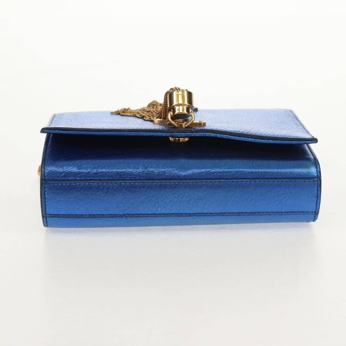 SAINT LAURENT Chain Kate Small Shoulder Bag Leather Blue Gold Auth 144825AV