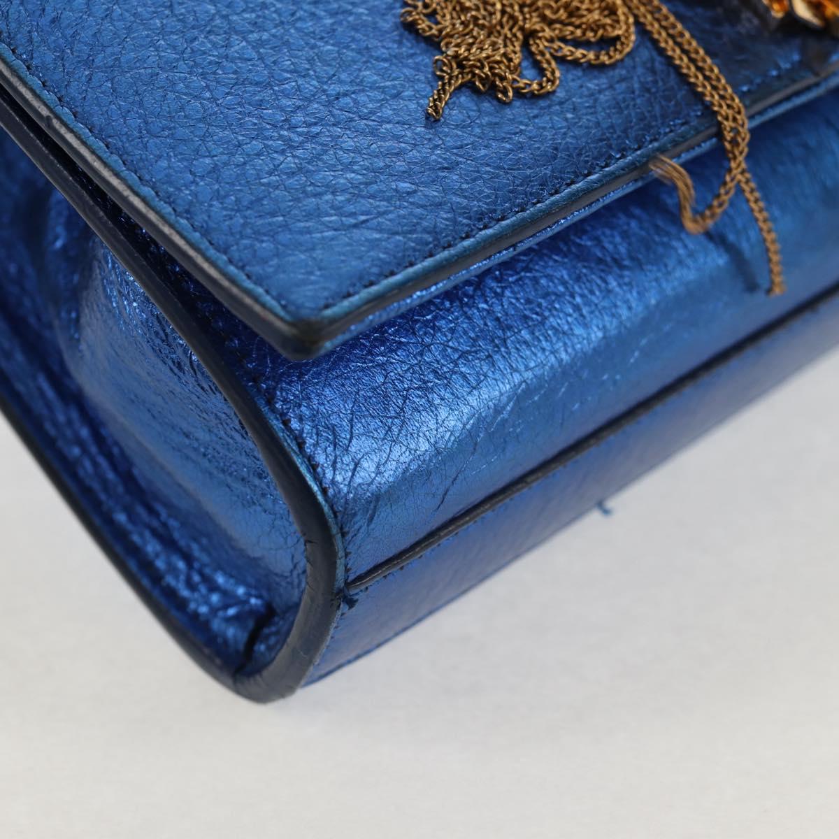 SAINT LAURENT Chain Kate Small Shoulder Bag Leather Blue Gold Auth 144825AV