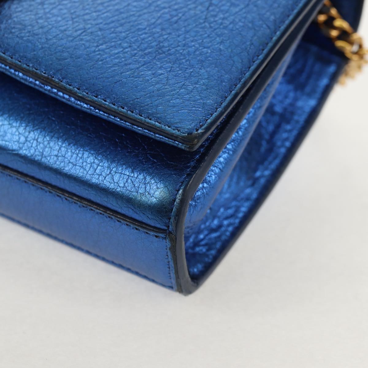 SAINT LAURENT Chain Kate Small Shoulder Bag Leather Blue Gold Auth 144825AV