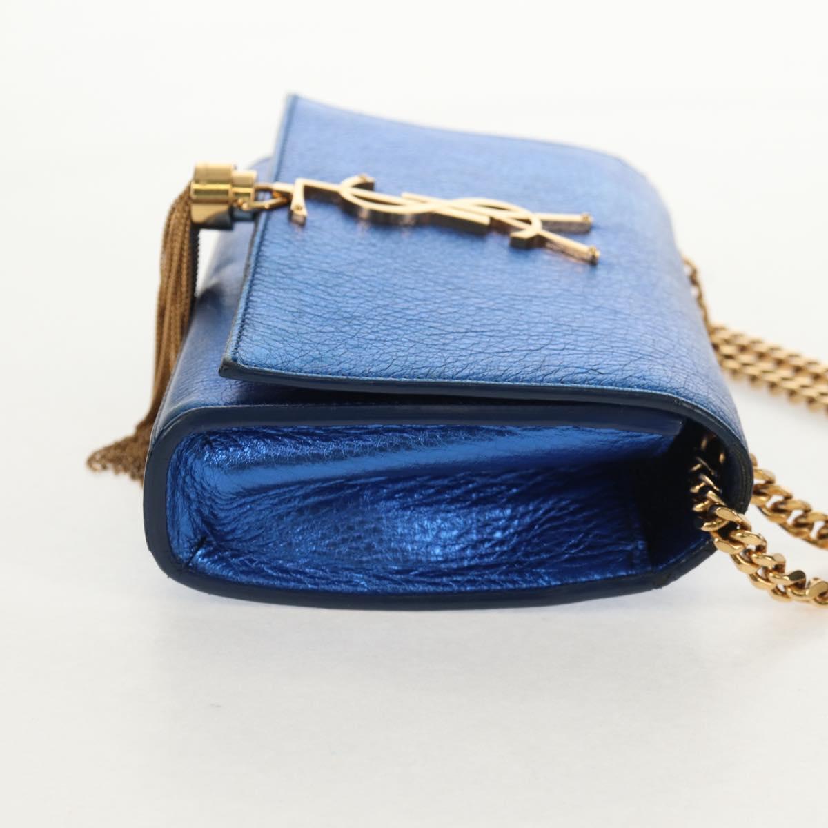 SAINT LAURENT Chain Kate Small Shoulder Bag Leather Blue Gold Auth 144825AV