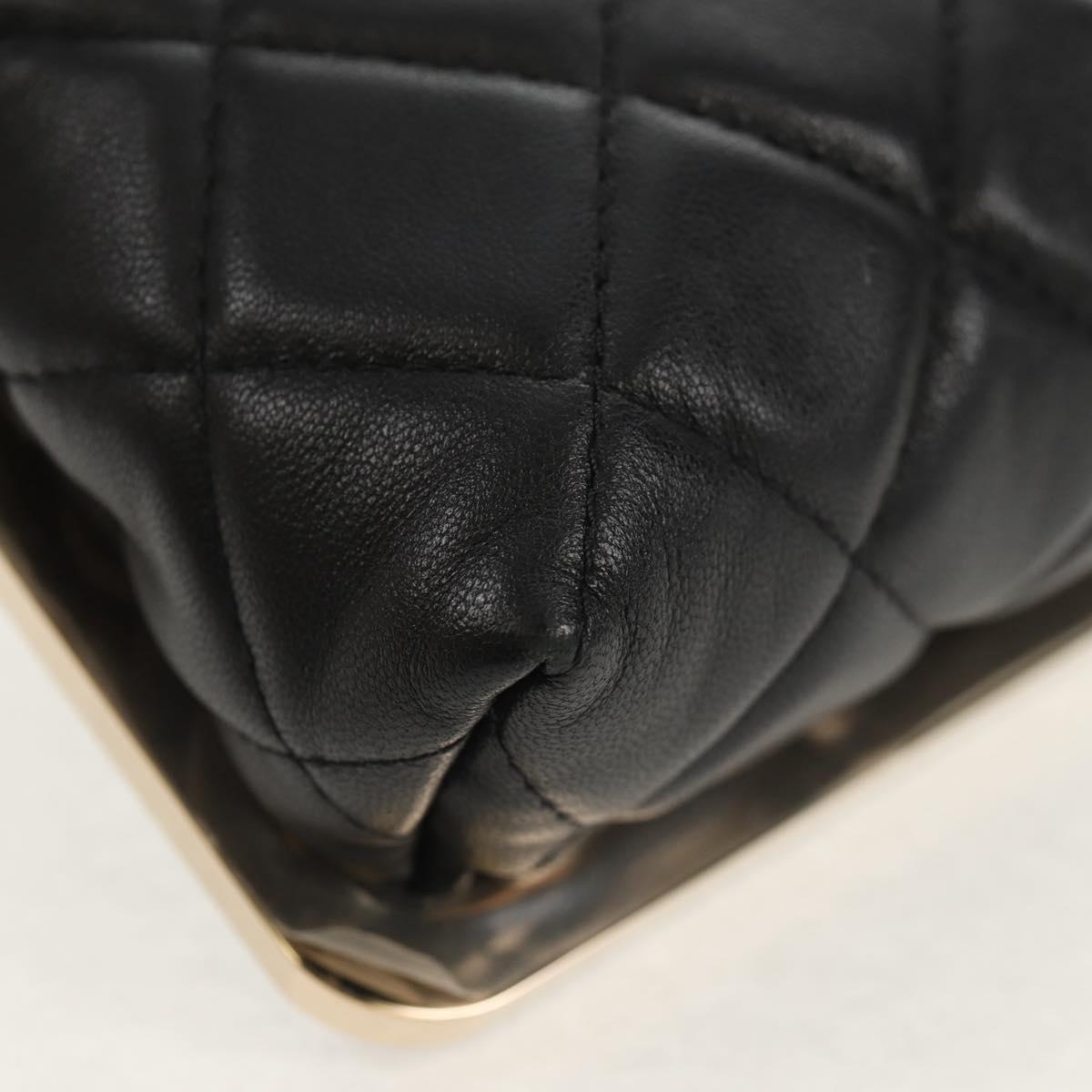 CHANEL Matelasse Chain Shoulder Bag Lamb Skin Black Gold CC Auth 144829AM