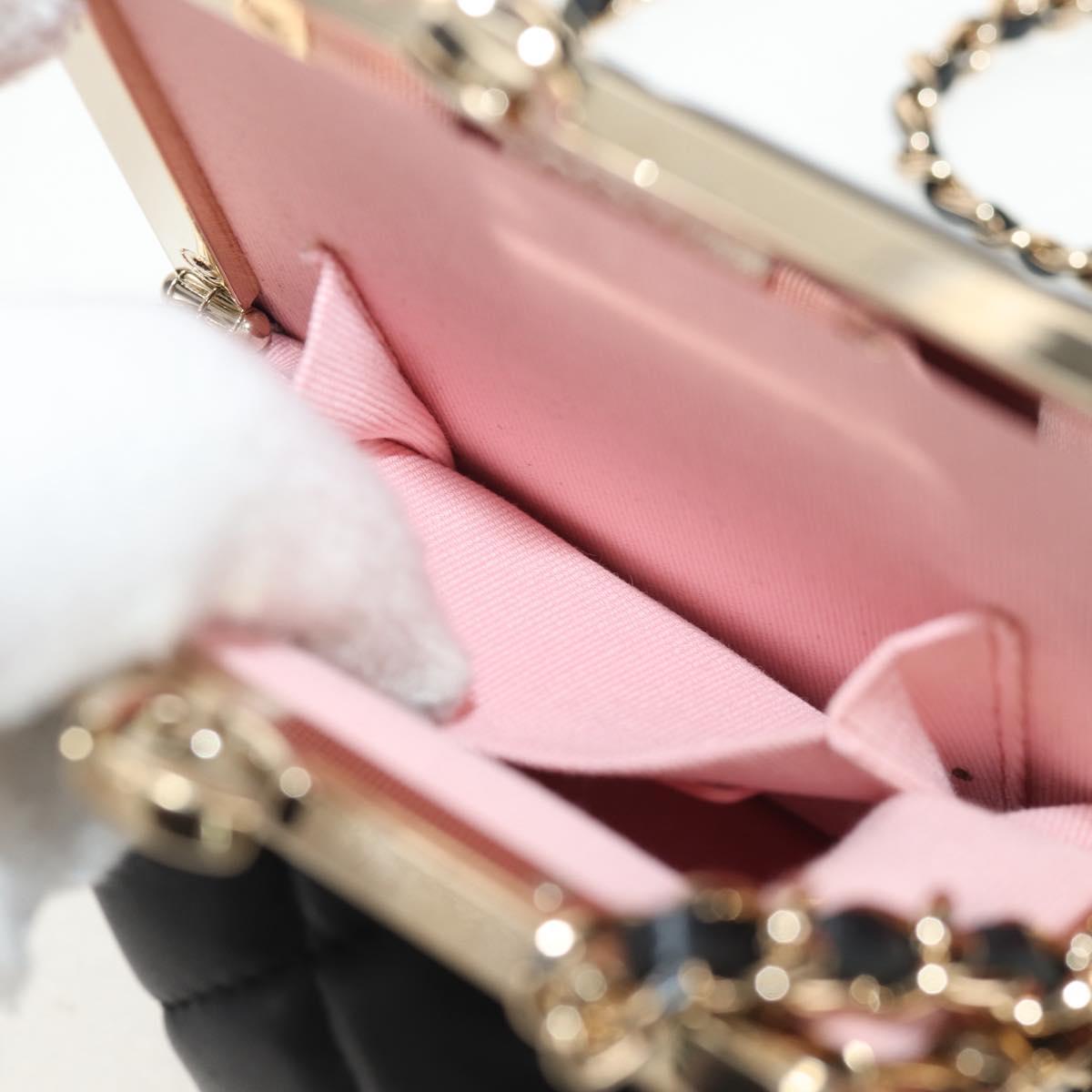 CHANEL Matelasse Chain Shoulder Bag Lamb Skin Black Gold CC Auth 144829AM