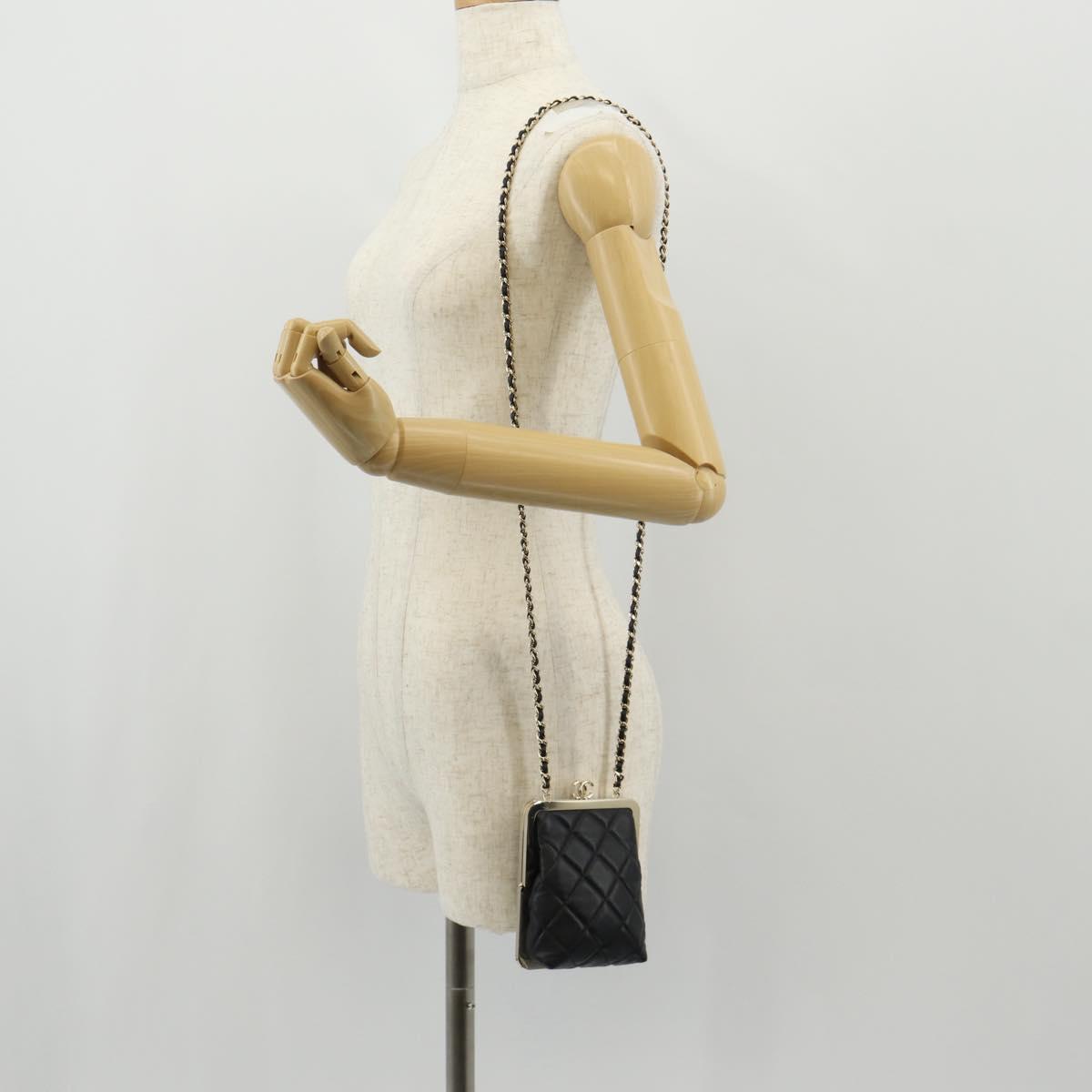 CHANEL Matelasse Chain Shoulder Bag Lamb Skin Black Gold CC Auth 144829AM