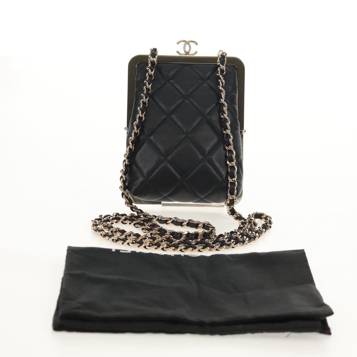 CHANEL Matelasse Chain Shoulder Bag Lamb Skin Black Gold CC Auth 144829AM