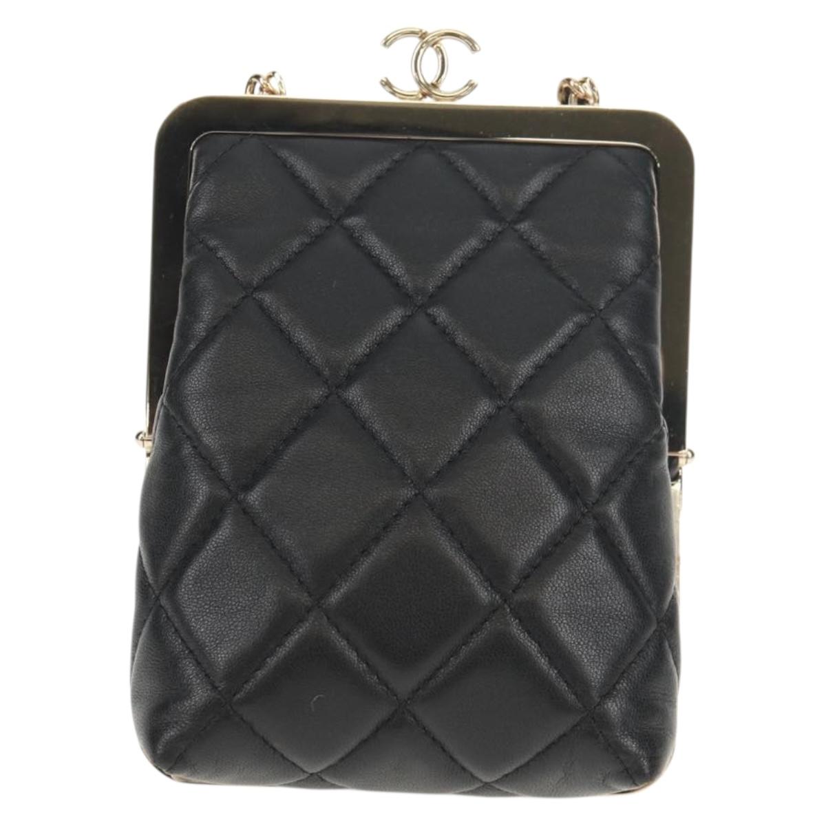 CHANEL Matelasse Chain Shoulder Bag Lamb Skin Black Gold CC Auth 144829AM