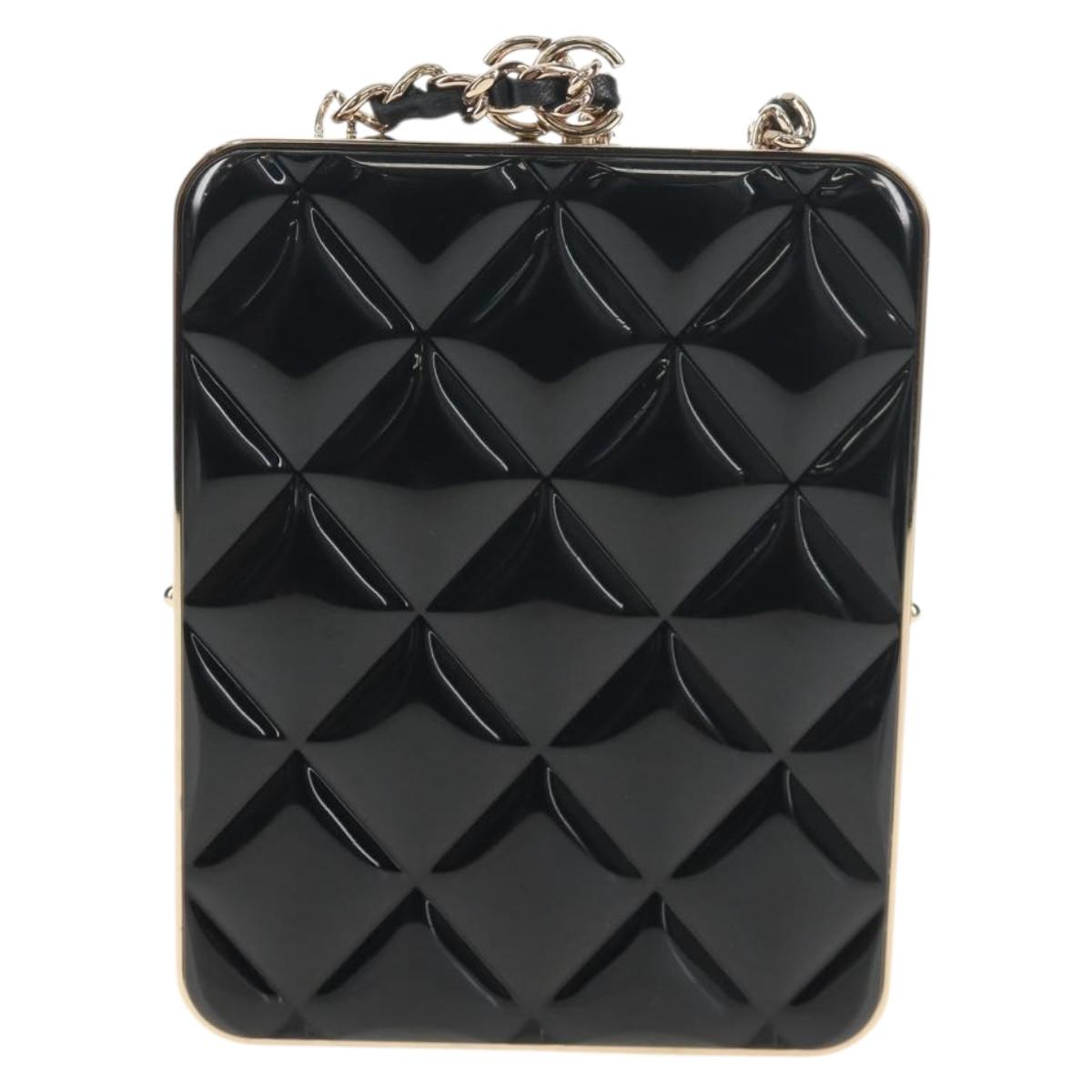 CHANEL Matelasse Chain Shoulder Bag Lamb Skin Black Gold CC Auth 144829AM