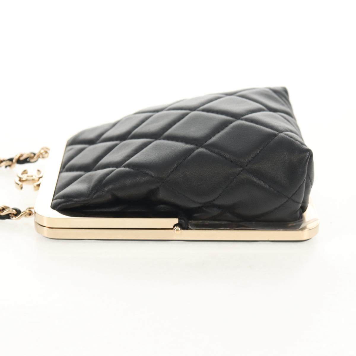 CHANEL Matelasse Chain Shoulder Bag Lamb Skin Black Gold CC Auth 144829AM