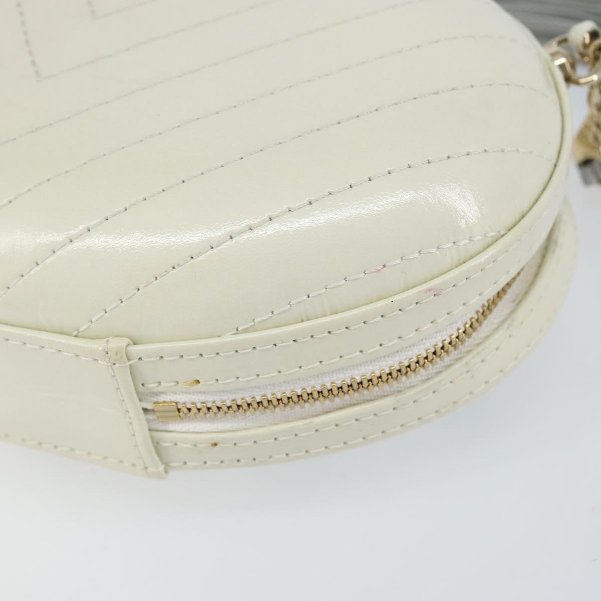 CHANEL V Stitch Chain Shoulder Bag Leather White Gold CC Auth 144830AV