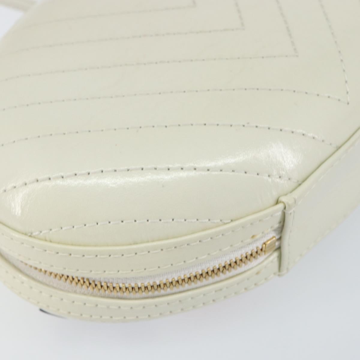 CHANEL V Stitch Chain Shoulder Bag Leather White Gold CC Auth 144830AV