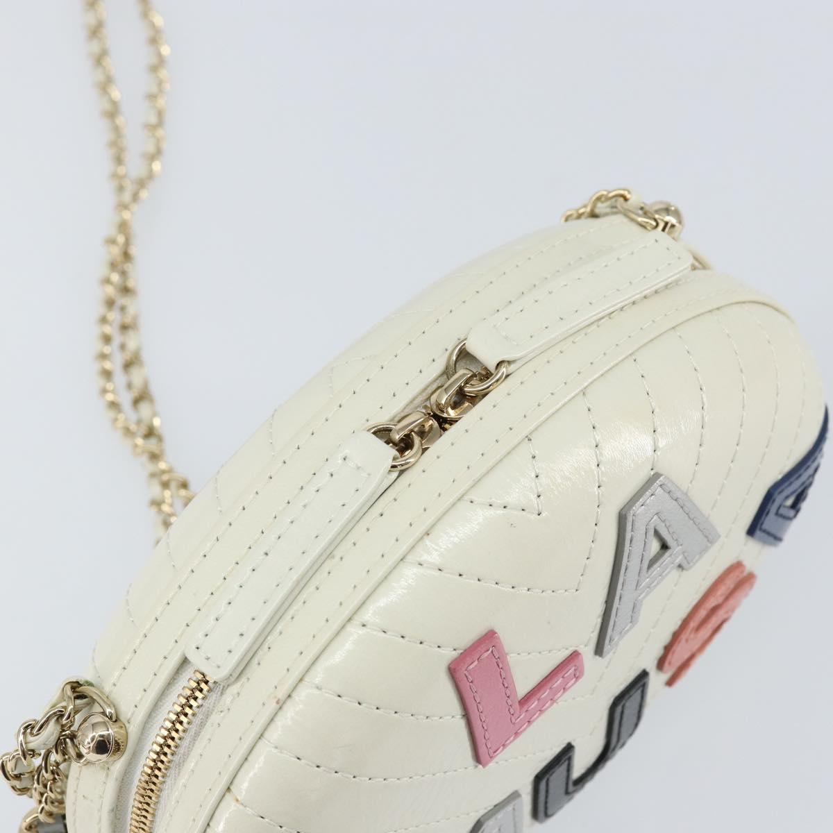 CHANEL V Stitch Chain Shoulder Bag Leather White Gold CC Auth 144830AV