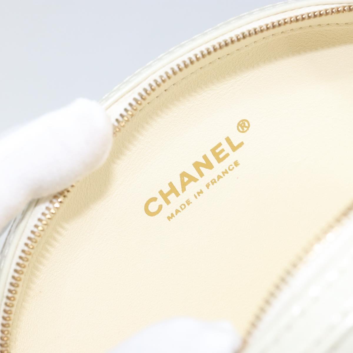 CHANEL V Stitch Chain Shoulder Bag Leather White Gold CC Auth 144830SAV