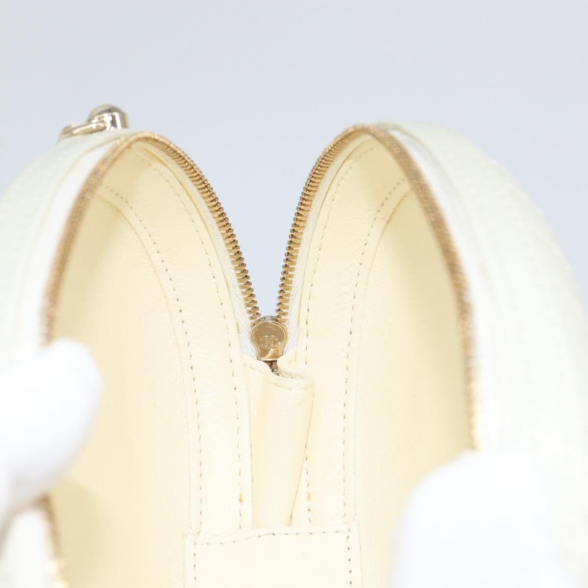 CHANEL V Stitch Chain Shoulder Bag Leather White Gold CC Auth 144830AV