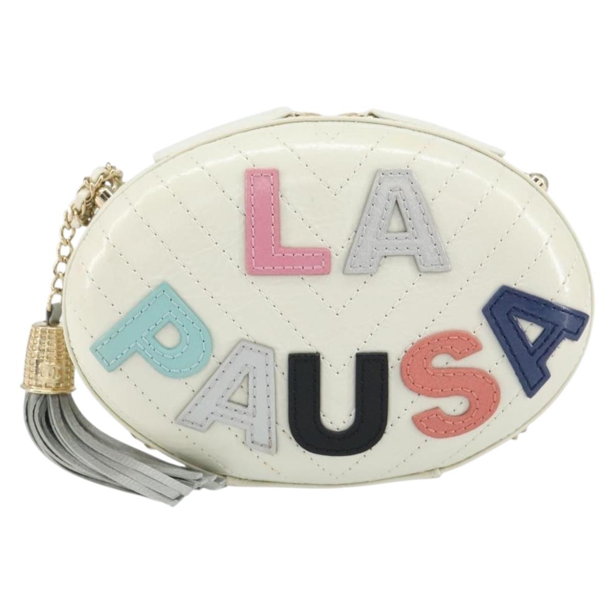 CHANEL V Stitch Chain Shoulder Bag Leather White Gold CC Auth 144830AV