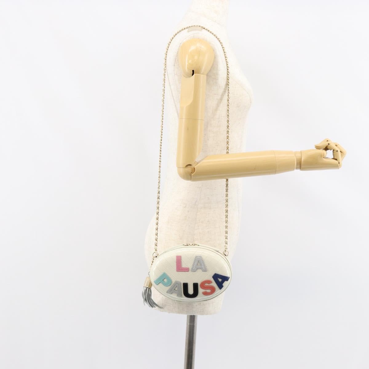 CHANEL V Stitch Chain Shoulder Bag Leather White Gold CC Auth 144830AV