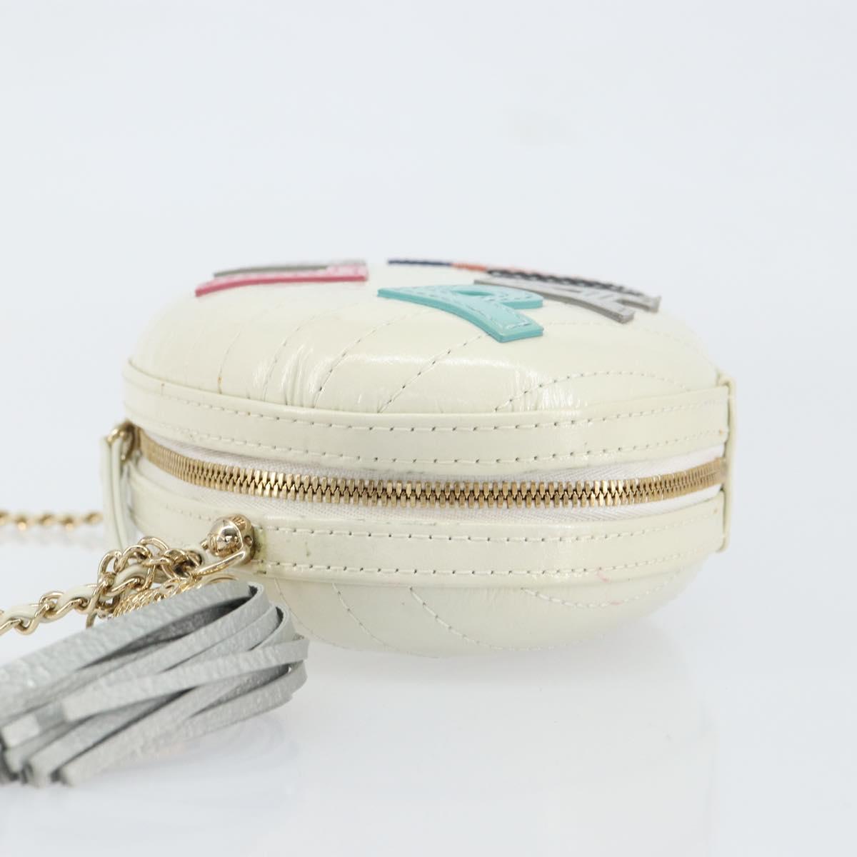 CHANEL V Stitch Chain Shoulder Bag Leather White Gold CC Auth 144830SAV