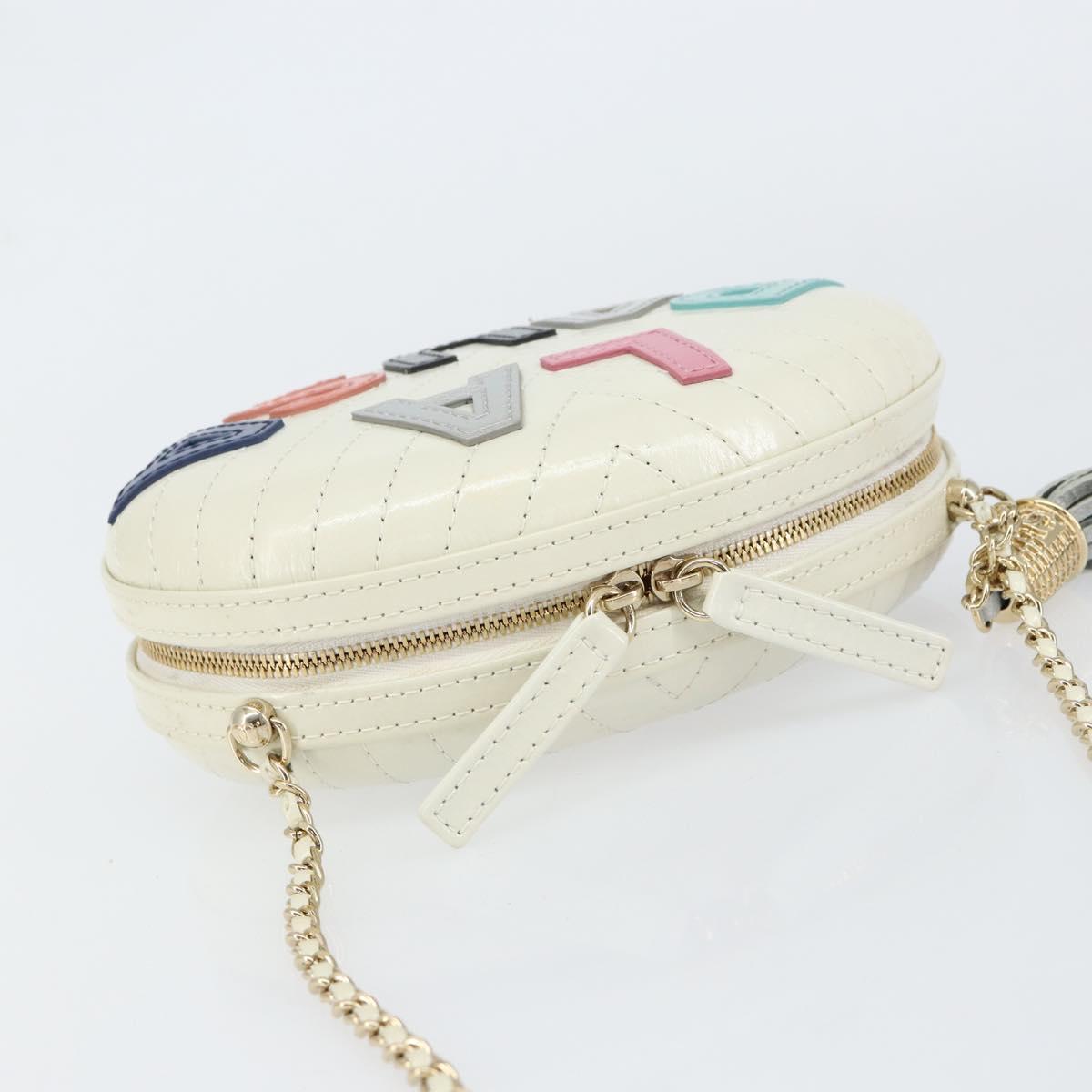 CHANEL V Stitch Chain Shoulder Bag Leather White Gold CC Auth 144830AV