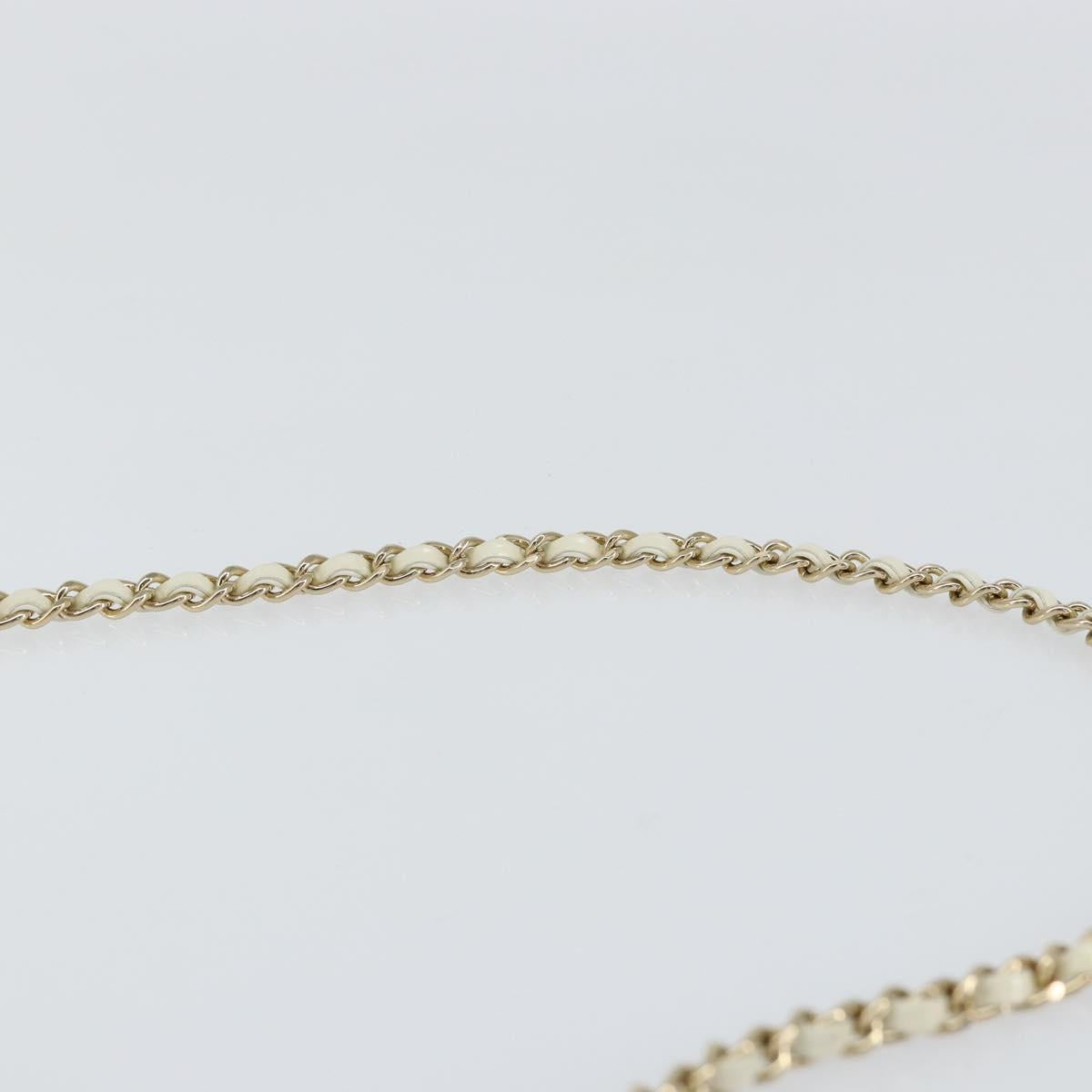 CHANEL V Stitch Chain Shoulder Bag Leather White Gold CC Auth 144830AV