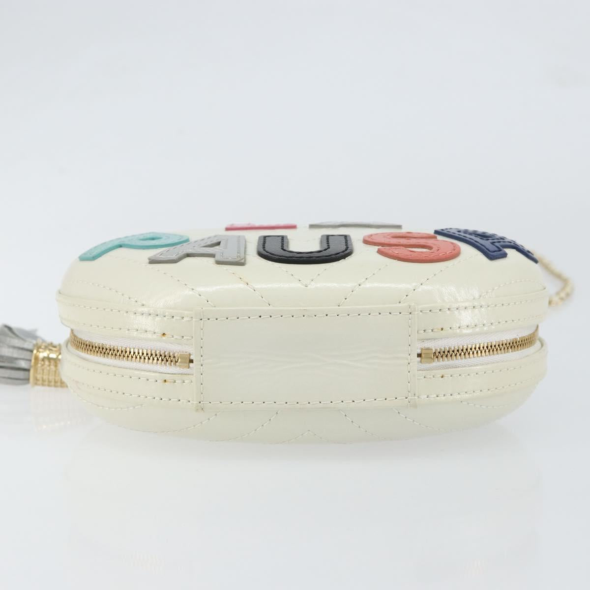 CHANEL V Stitch Chain Shoulder Bag Leather White Gold CC Auth 144830AV