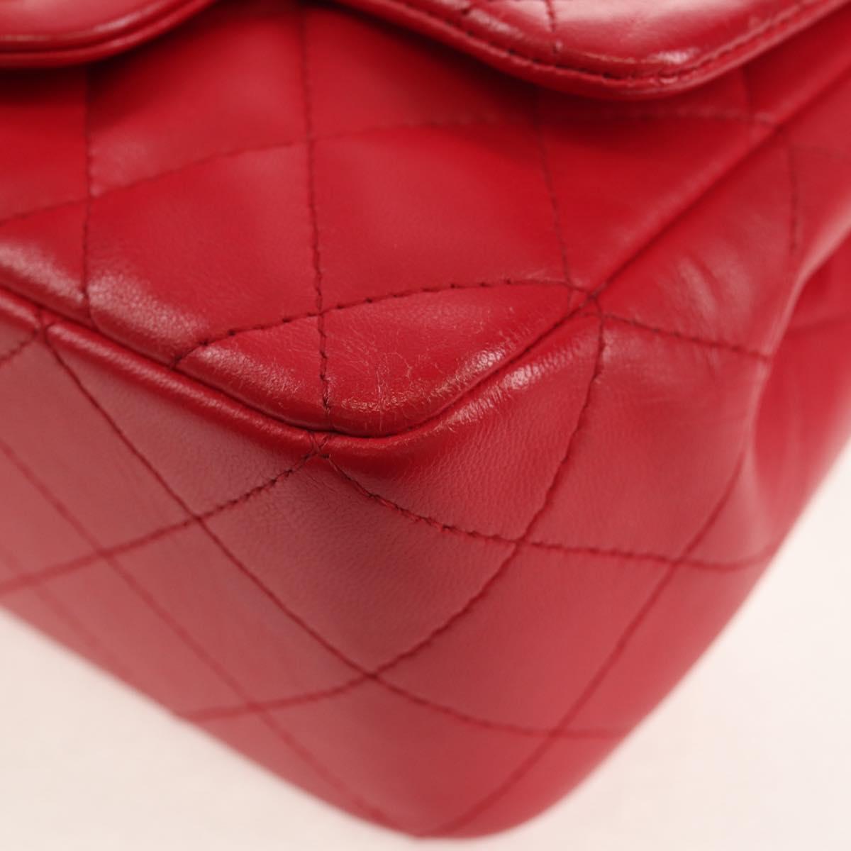 CHANEL Matelasse 17 Chain Shoulder Bag Lamb Skin Red Gold CC Auth 144831SAM