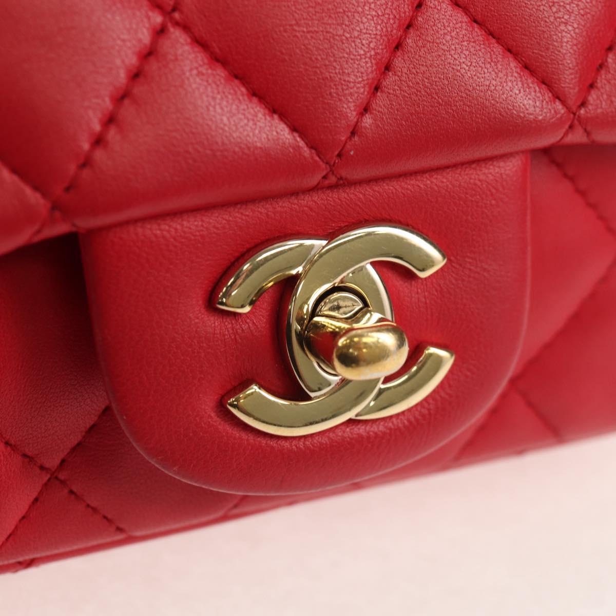 CHANEL Matelasse 17 Chain Shoulder Bag Lamb Skin Red Gold CC Auth 144831SAM