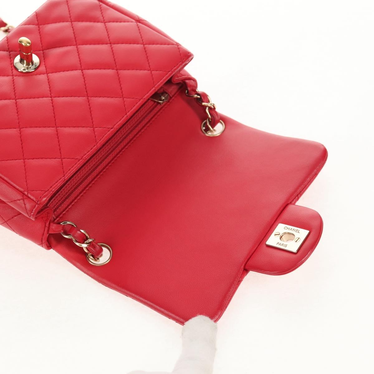 CHANEL Matelasse 17 Chain Shoulder Bag Lamb Skin Red Gold CC Auth 144831SAM