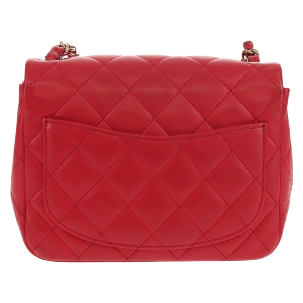 CHANEL Matelasse 17 Chain Shoulder Bag Lamb Skin Red Gold CC Auth 144831SAM