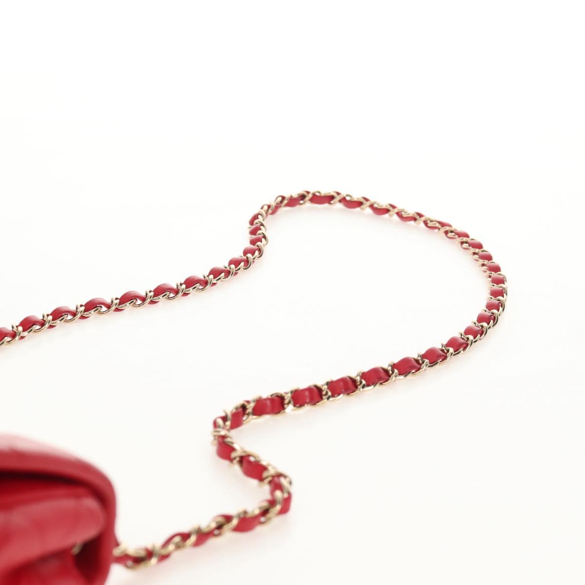 CHANEL Matelasse 17 Chain Shoulder Bag Lamb Skin Red Gold CC Auth 144831SAM