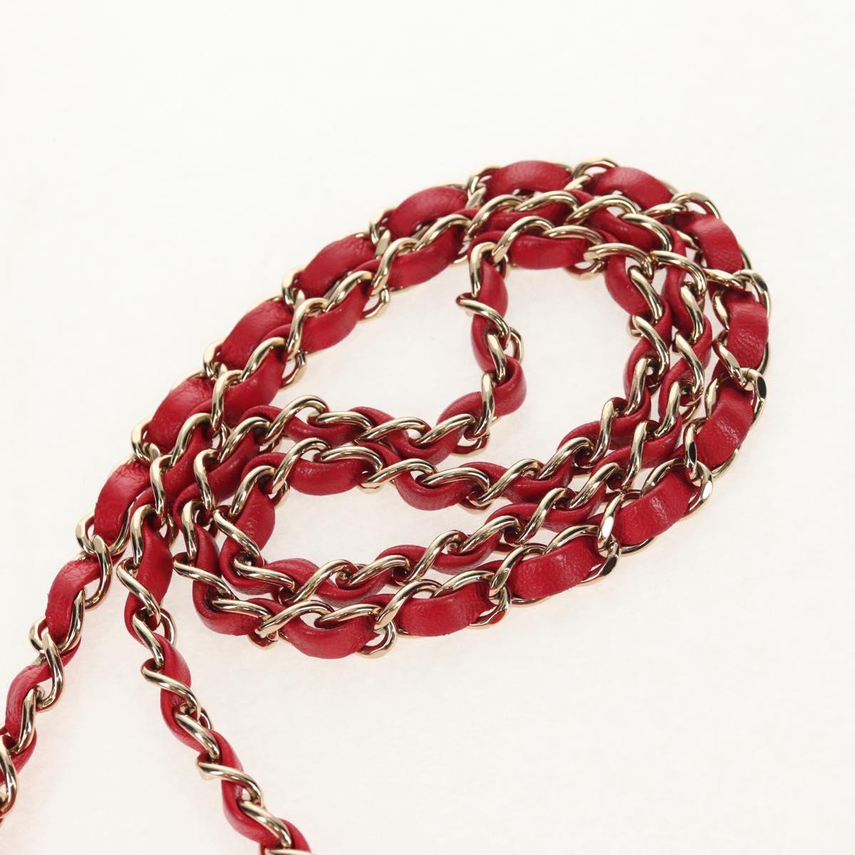 CHANEL Matelasse 17 Chain Shoulder Bag Lamb Skin Red Gold CC Auth 144831SAM