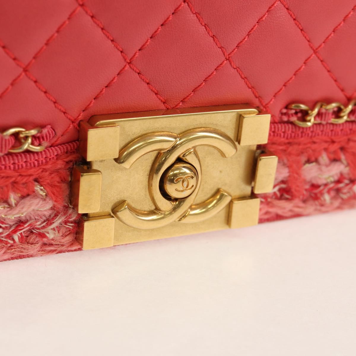 CHANEL Chain Matelasse Boy Chanel Bag Lamb Skin Pink Gold CC Auth 144832AM