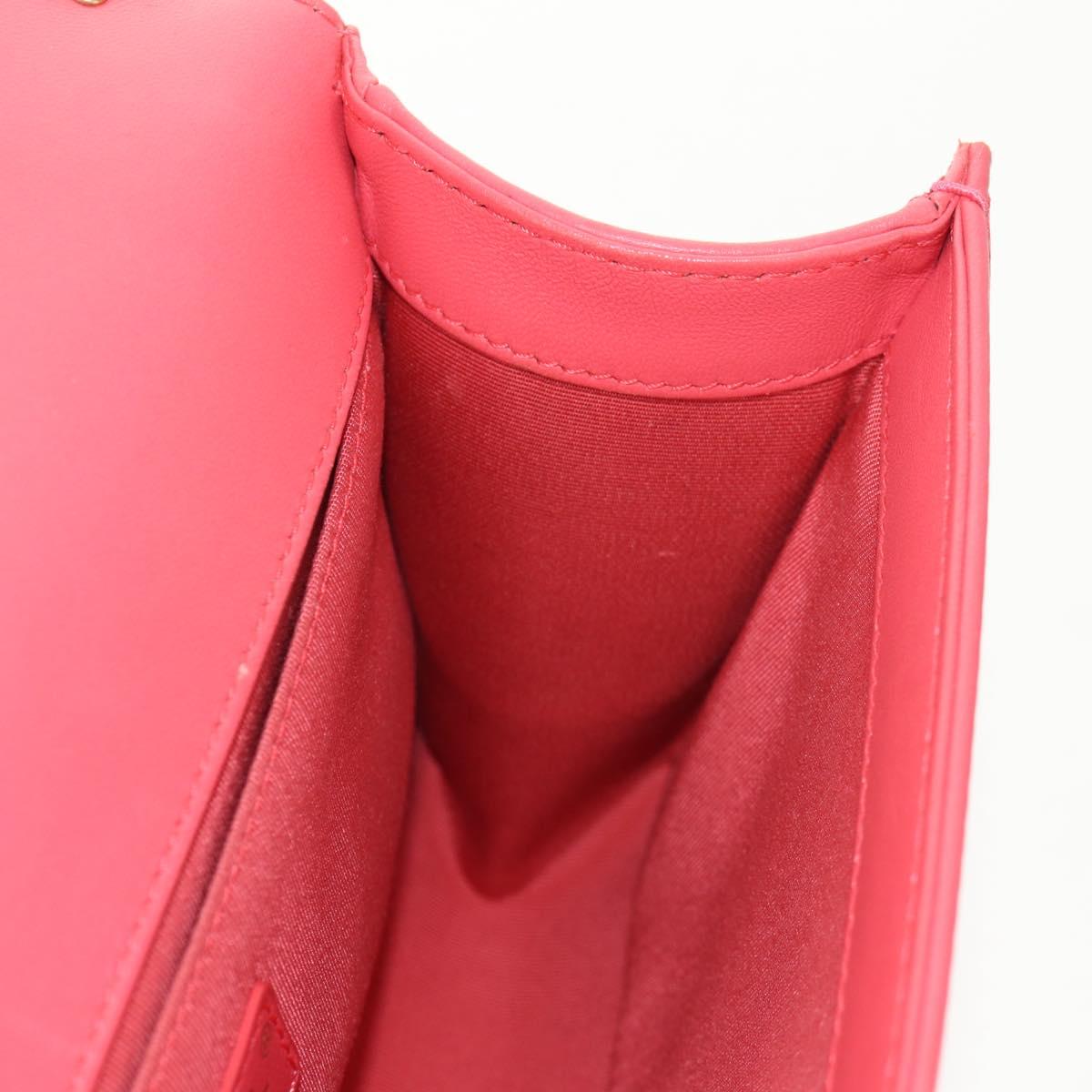 CHANEL Chain Matelasse Boy Chanel Bag Lamb Skin Pink Gold CC Auth 144832AM