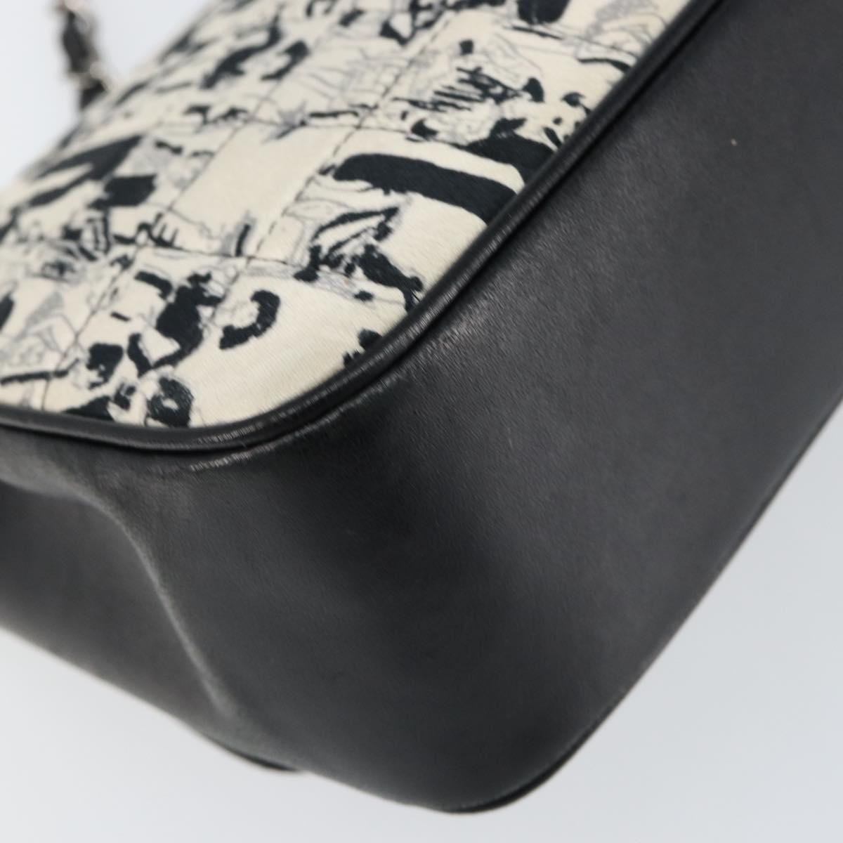 CHANEL Choco Bar Chain Shoulder Bag Satin Black Silver CC Auth 144833V