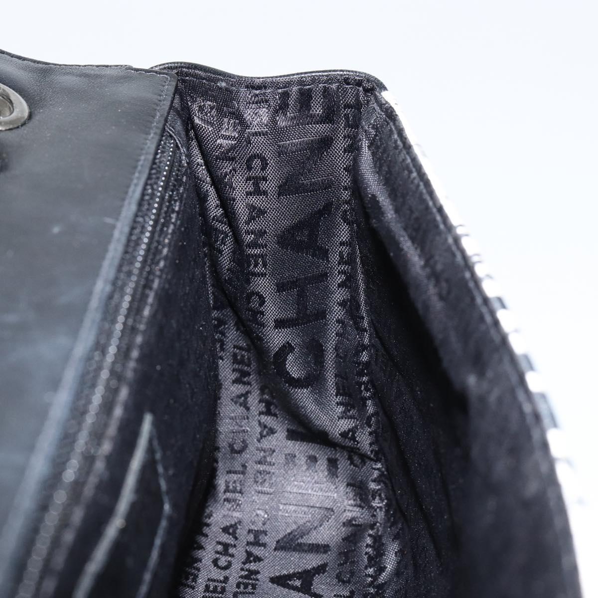 CHANEL Choco Bar Chain Shoulder Bag Satin Black Silver CC Auth 144833V