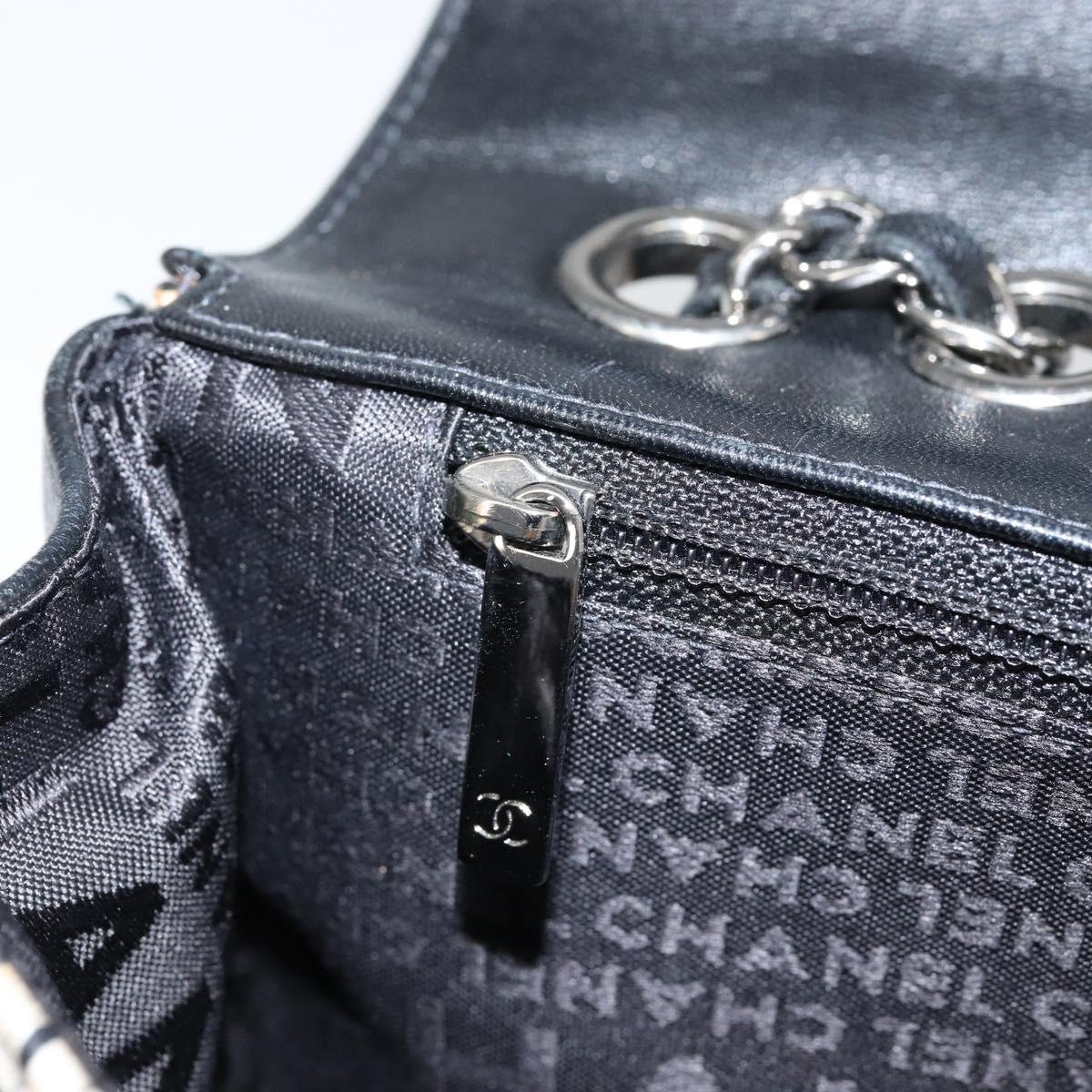 CHANEL Choco Bar Chain Shoulder Bag Satin Black Silver CC Auth 144833V